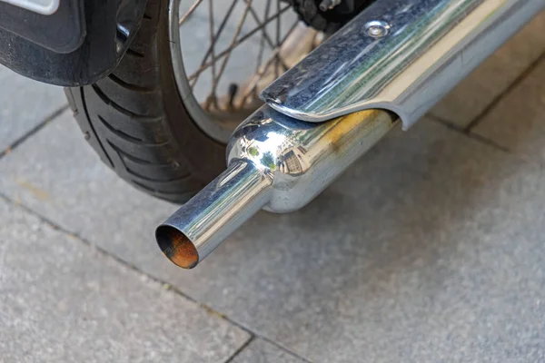Tubulação Escape Metal Cromado Motocicleta Velha — Fotografia de Stock