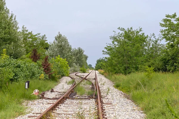 Instalação Interruptor Ferroviário Mecânico Ferrovia Sérvia Rural — Fotografia de Stock