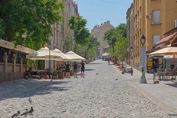 Belgrado Sérvia Julho 2021 Rua Skadarlija Cobblestones Vazia Dia Quente — Fotografia de Stock