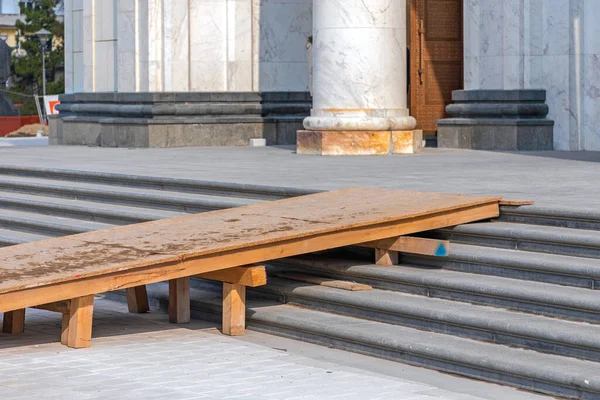 Wooden Ramp Stairs Church Construction Site Access — 스톡 사진