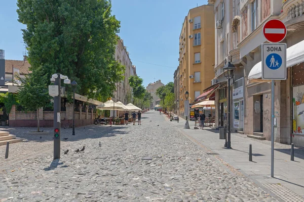 Belgrado Serbia Julio 2021 Calle Skadarlija Cobblestones Vacía Caluroso Día — Foto de Stock