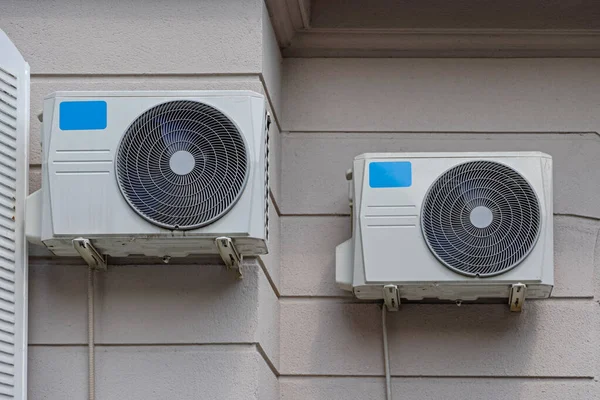 Two Big Air Conditioner Units House Exterior Wall — Stock Photo, Image