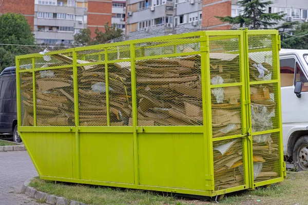 Paper Cardboard Recycling Material Wire Container Transport — Stock Photo, Image