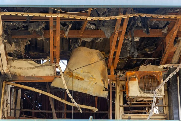 Shopping Mall Fire Inferno Damage Roof Structure — Stock Photo, Image