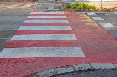 Red and White New Paint Visibility Zebra Pedestrian Street Intersection Crossing Safety