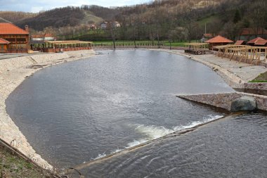 Sırbistan 'ın Kostunici Köyünde Yapay Küçük Göl Bahar Günü