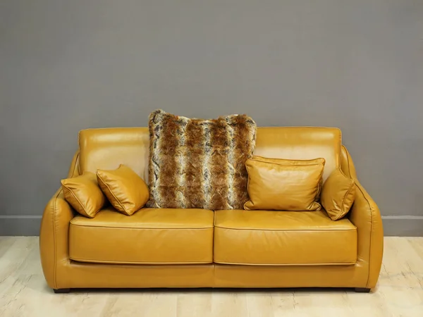 Ochre Leather Sofa — Stock Photo, Image