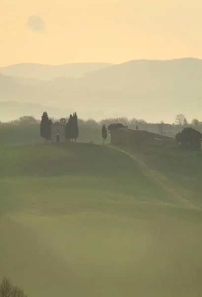 Una Vista Idílica Capilla Della Madonna Vitaleta Toscana — Foto de Stock