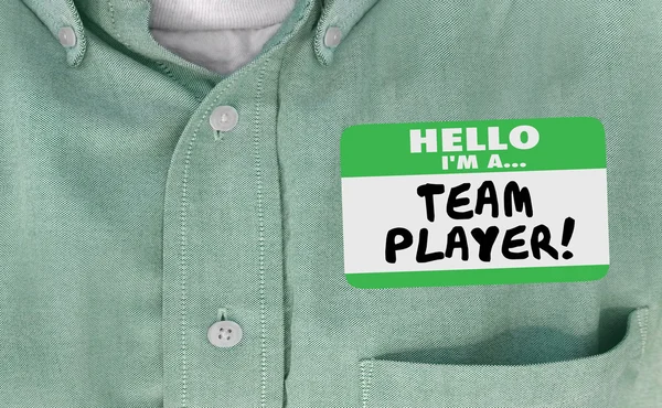 Hallo im Teamplayer Namensschild — Stockfoto