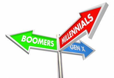 Millennials Geration X Boomers Road Signs clipart