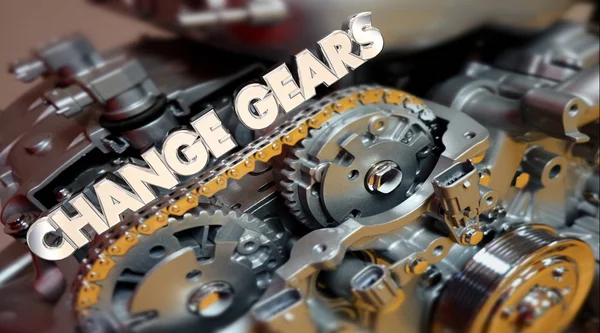 Förändring Gears motorn utvecklas Skift ord — Stockfoto