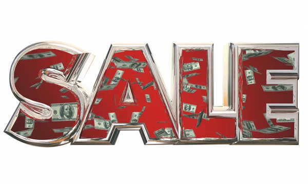 Sale Word Save Money Falling Dollars — Stock Photo, Image