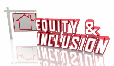 Equity and Inclusion Home Housing Politikaları Satılık Tabela 3d İllüstrasyon