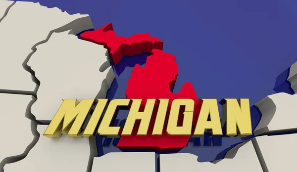 Michigan Mapa Rojo Blanco Azul Estados Unidos Estados Unidos Render — Foto de Stock