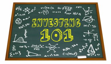 Investing 101 Stock Market Buy Sell Company Shares Investment Chalkboard 3d Illustration clipart