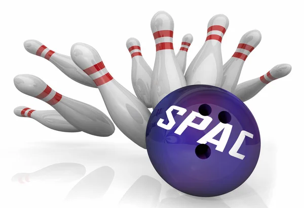 Spac Bowling Ball Strike Pins Special Purpose Acquisition Company Illustratie — Stockfoto