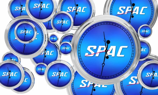 SPACS Saat Zamanlaması Şimdi Özel Amaç Kazanma Şirketi 3d İllüstrasyon