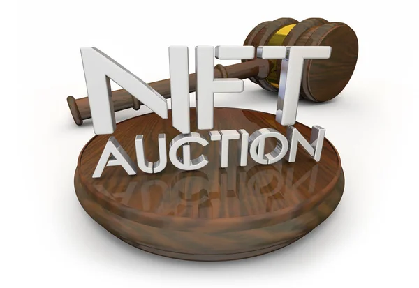 Nft Non Fungible Token Auction Gavel Verkaufen Kaufen Transaktion Illustration — Stockfoto