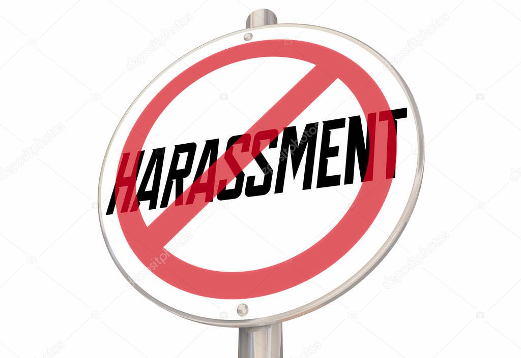 No Harassment Area Zone Sign Stop Sexual Crime 3d Illustration