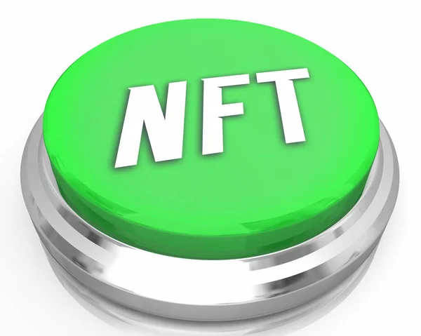 Nft不可替换令牌加密货币新技术锁链按钮创建3D示例 — 图库照片