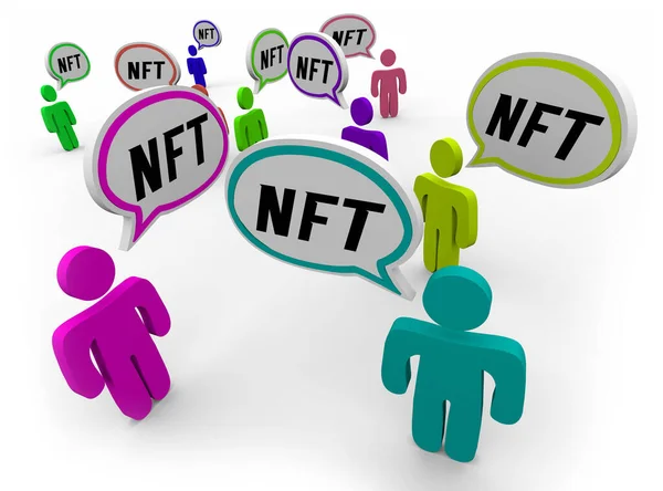 Nft Non Fungible Tokens Cryptocurrency New Technology Blockchain People Talking — Stock fotografie