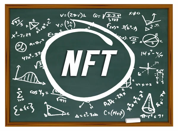Nft Icke Funsible Tokens Cryptocurrency Teknik Blockkedja Chalkboard Science Formula — Stockfoto