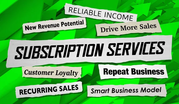 Subscription Services News Headlines Recurring Business Model Sales Illustration — Foto de Stock