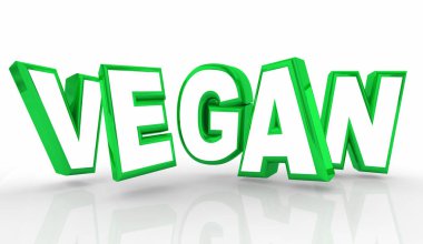 Vegan Kelimesi Yeşil Harfler Sağlıklı Et Hayvanı Bedava Yemek 3D Görüntü