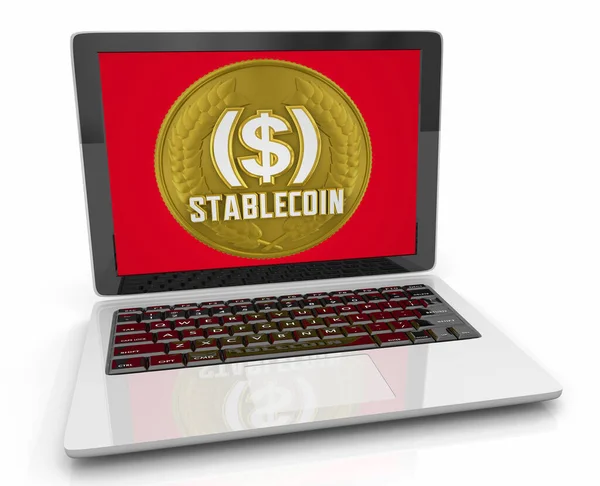 Stablecoin Laptop Computer Cryptocurrency Money Trade Transaction Illustration — Stock fotografie