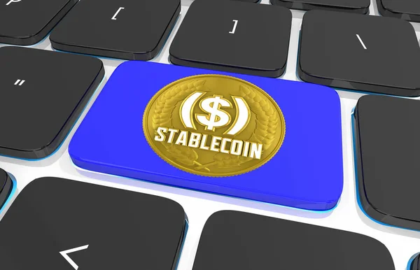 Stablecoin Komputer Przycisk Klucz Kryptowaluta Wymiana Handlowa Transakcja Ilustracja — Zdjęcie stockowe