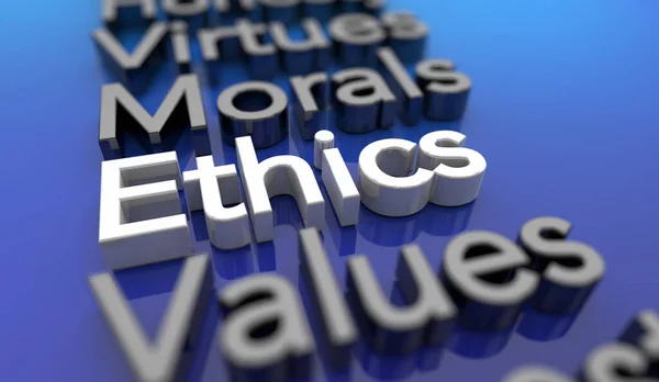 倫理的価値倫理的価値道徳的美徳良い行動レビュー言葉3Dイラスト — ストック写真
