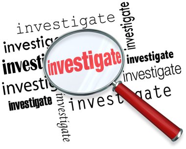 Investigate Word Magnifying Glass Close Inspection Facts clipart
