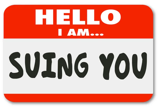 Hello I Am Suing You Name Tag Sticker — Stock Photo, Image