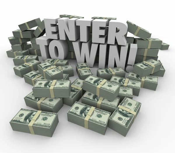 Enter to win 3D words cash money stacks contest verlosung lotterie — Stockfoto