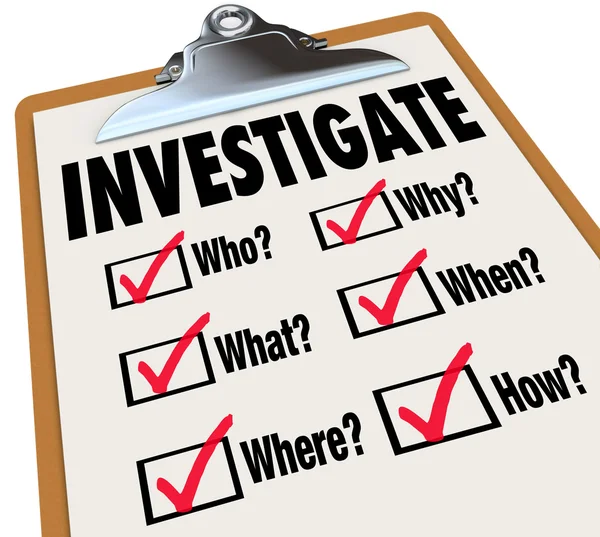 Investigate Basic Facts Questions Check List Investigation — Stock Photo, Image