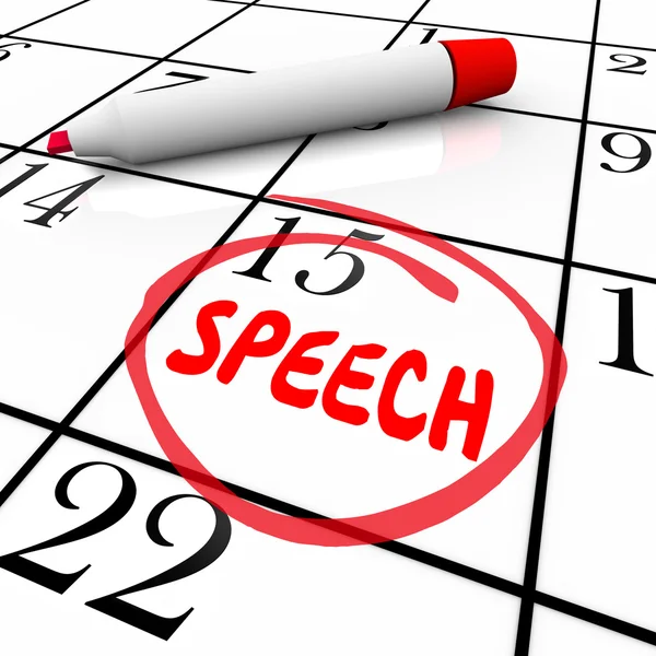 Speech Date Circled Calendar Important Speaking Engagement Remin — Stock Photo, Image