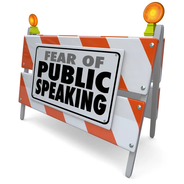 Félelem a nyilvános beszéd szó barikád akadály beszéd esemény — Stock Fotó