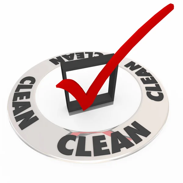 Clean Word Inspected Safe Check Mark Box Approval Seal — Stock Photo, Image