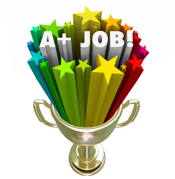 A Plus Job Words Gold Trophy Top Performance Award — Stock Photo, Image