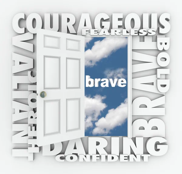 Brave Courage Daring Word Door Open to Success — Stock Photo, Image