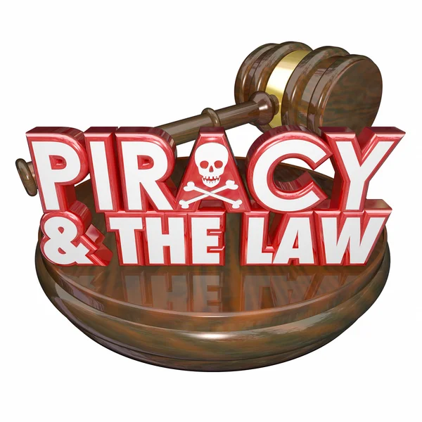 Piracy and the Law Words Judge Gavel Illegal Downloads — Stock Photo, Image