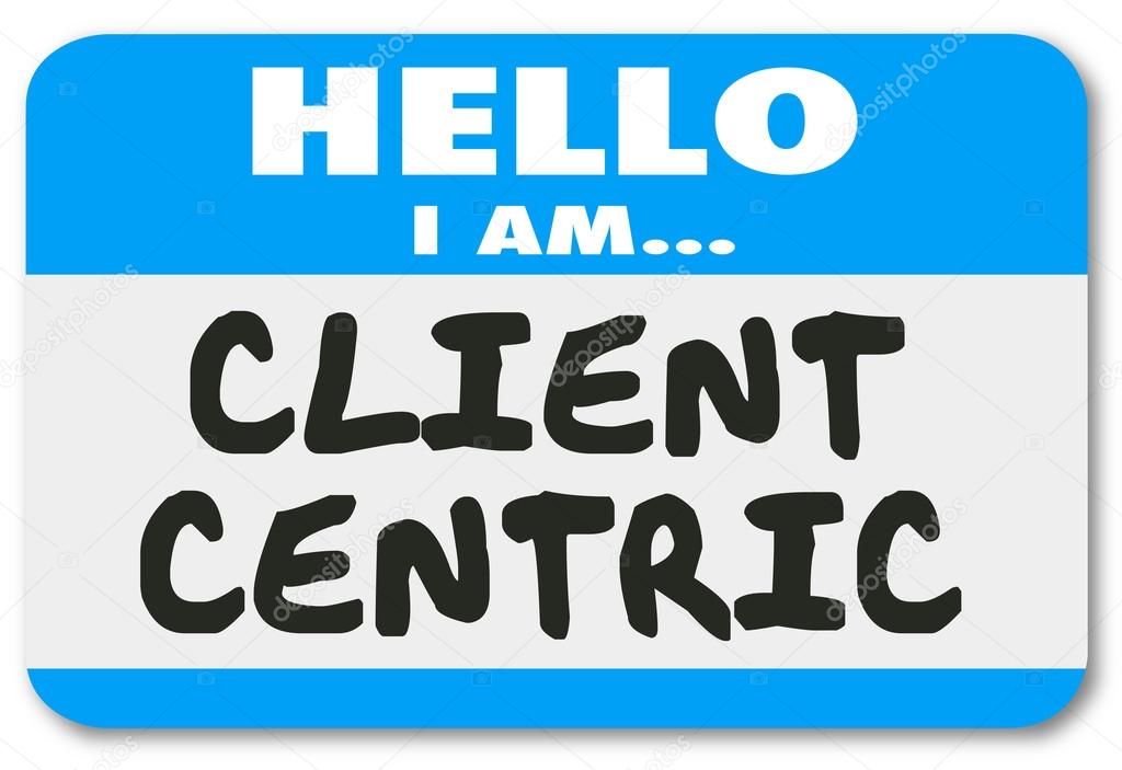 Client Centric Words Hello Name Tag Sticker