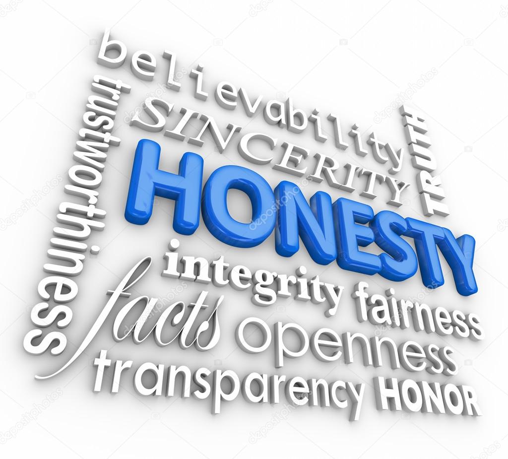 Honesty Sincerity 3d Word Collage Reputation Integrity Virtues