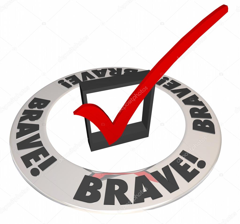 Brave Courageous Confident Check Mark Box Word Ring