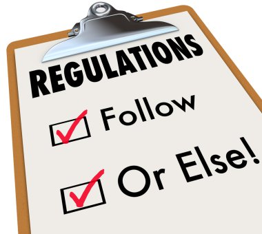 Regulations Follow or Else Checklist Boxes Evaluation Clipboard clipart
