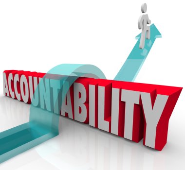 Person jumping over the word Accountability clipart