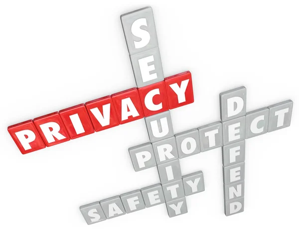 Sekretess säkerhet skydd säkerhet försvar 3d word-brev plattor — Stockfoto