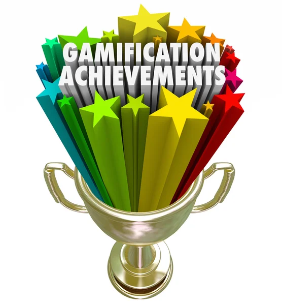 Gamification prestationsbelöning trofé spel konkurrens — Stockfoto