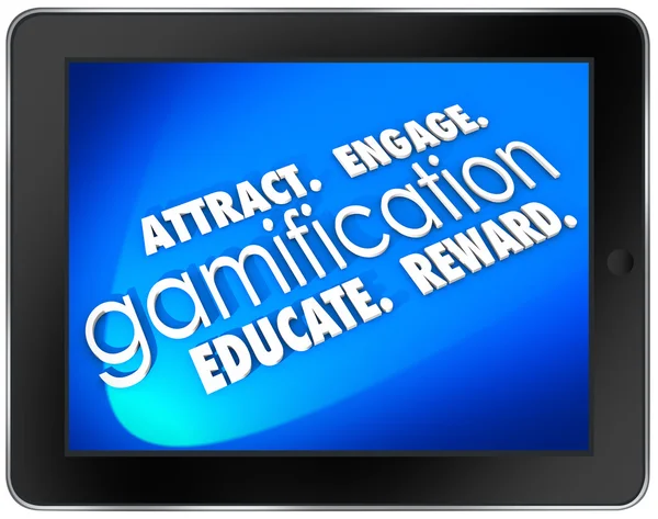 Gamified 경험 단어 태블릿 컴퓨터 화면 온라인 게임 — 스톡 사진