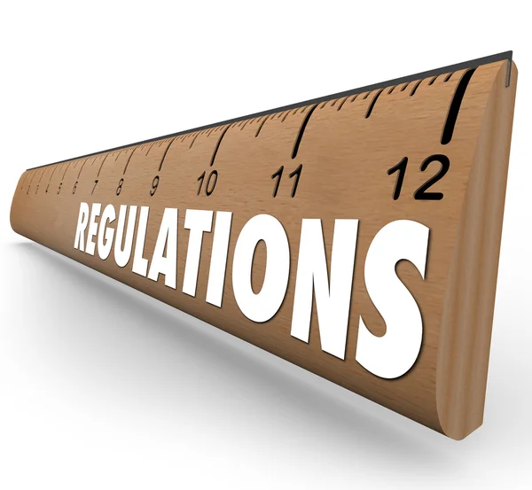 Regulamentos Palavra Regras de medição de régua de madeira Diretrizes — Fotografia de Stock
